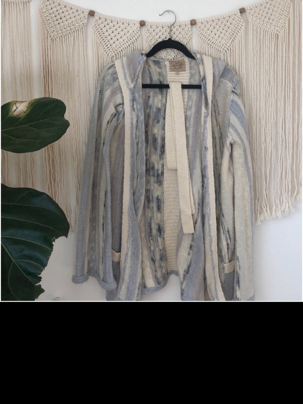 NWOT Chaser Tie Front Striped Hooded OVERSIZED Open-Front Cardigan~S